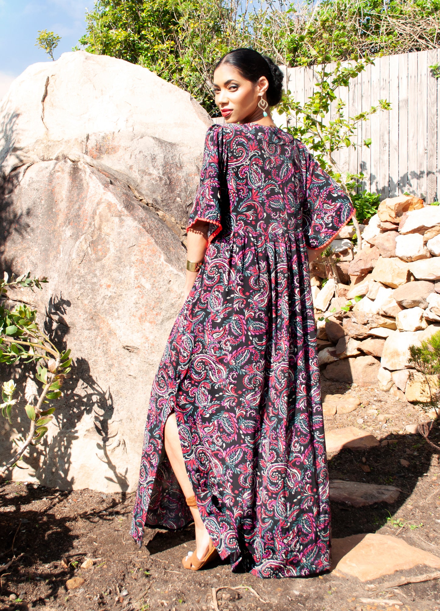 Clara kaftan dress in black Paisley Dreams print