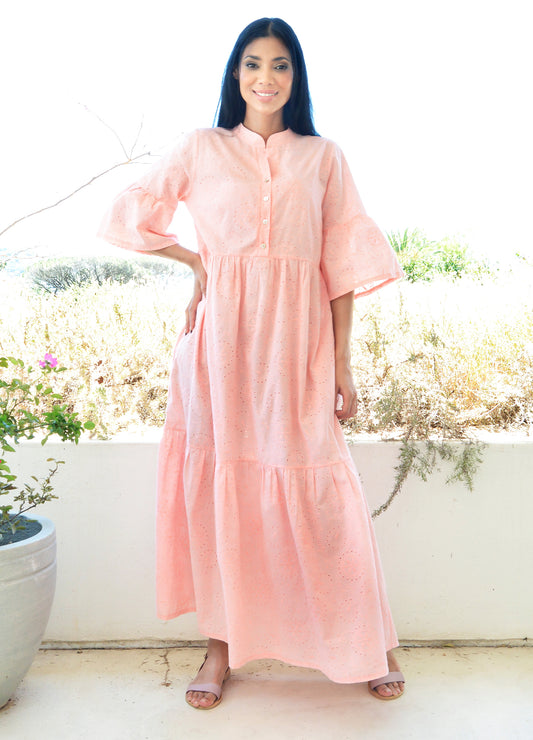 Cora maxi tiered dress in peach Anglaise