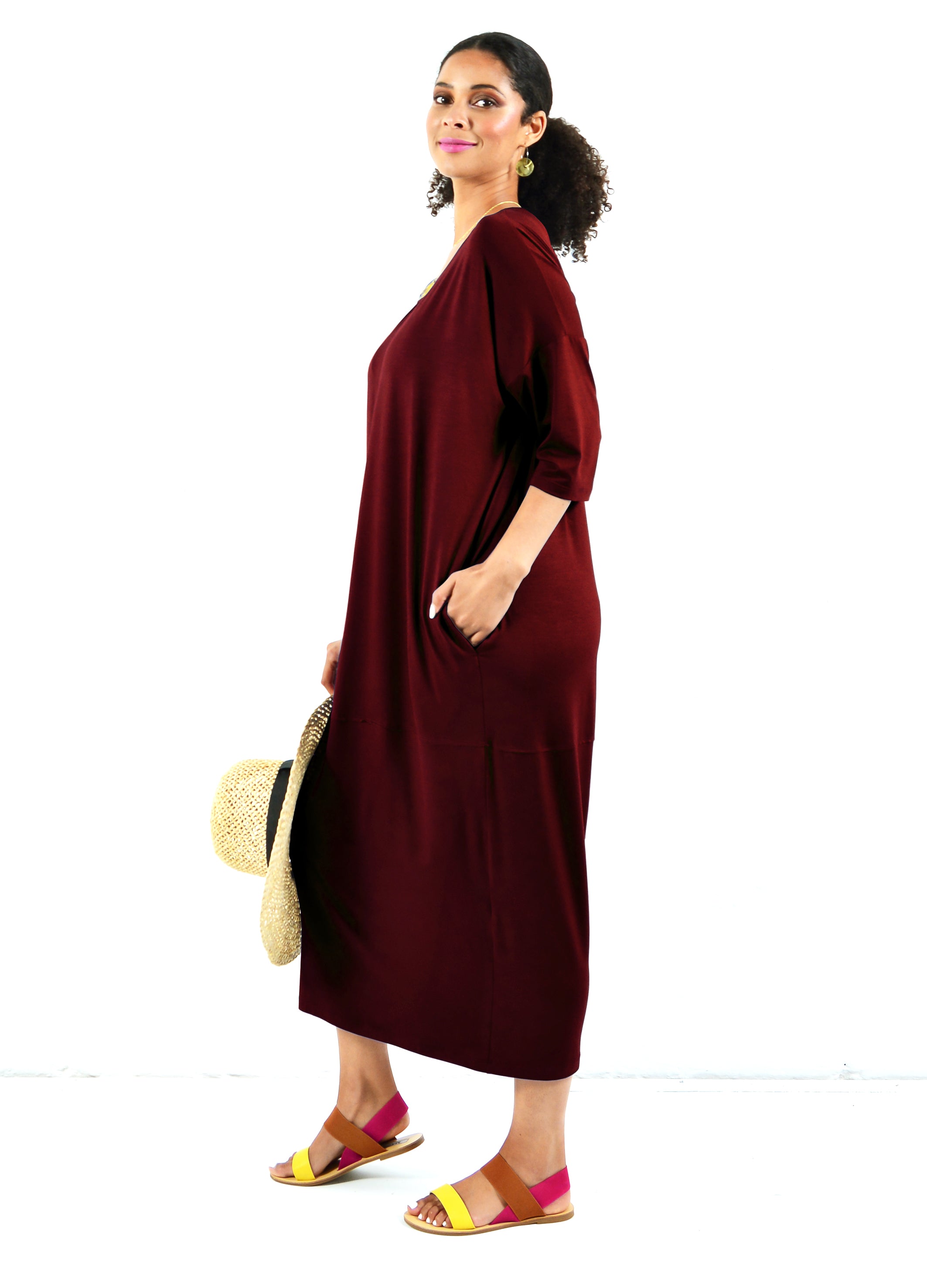 Isla cocoon dress in Burgandy