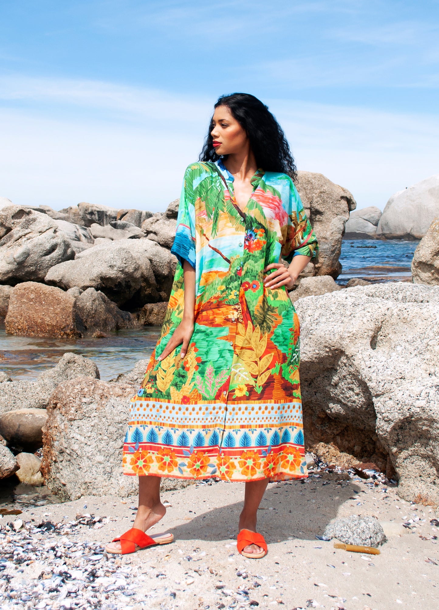 Luz kaftan dress in Paradise Island print