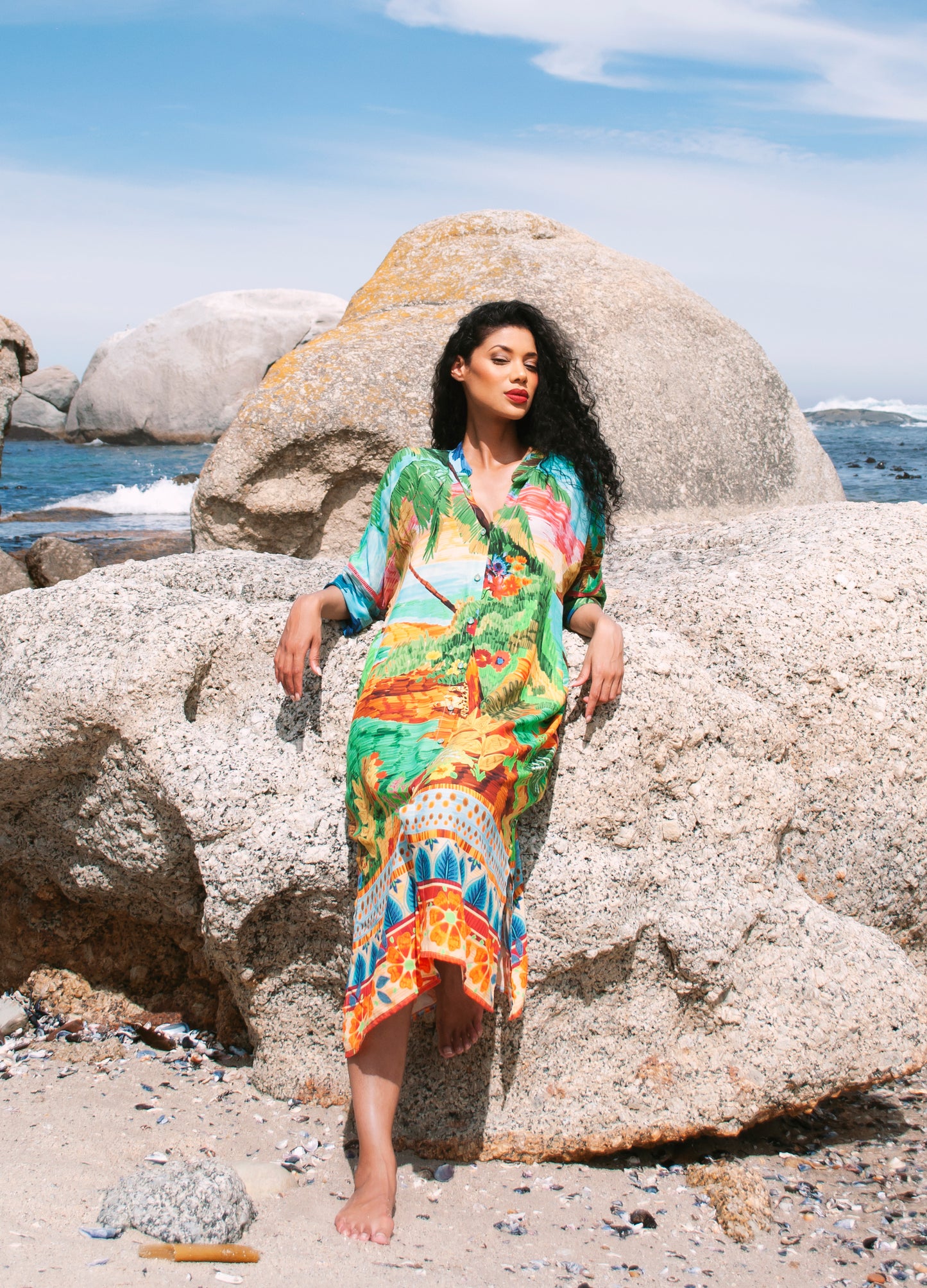 Luz kaftan dress in Paradise Island print