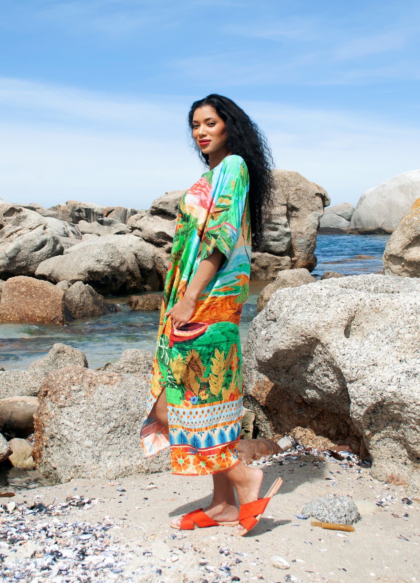 Luz kaftan dress in Paradise Island print