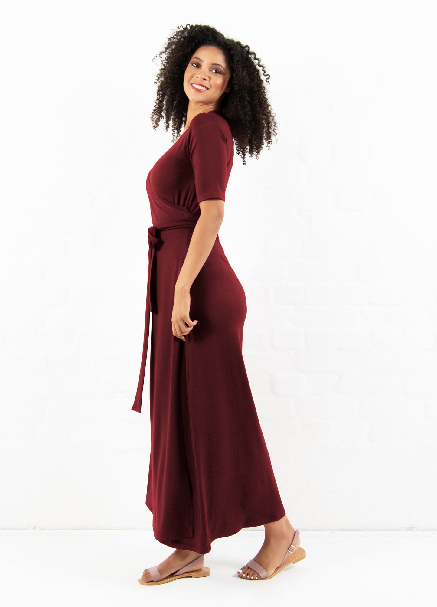 Magnolia Maxi Wrap Dress in Burgundy