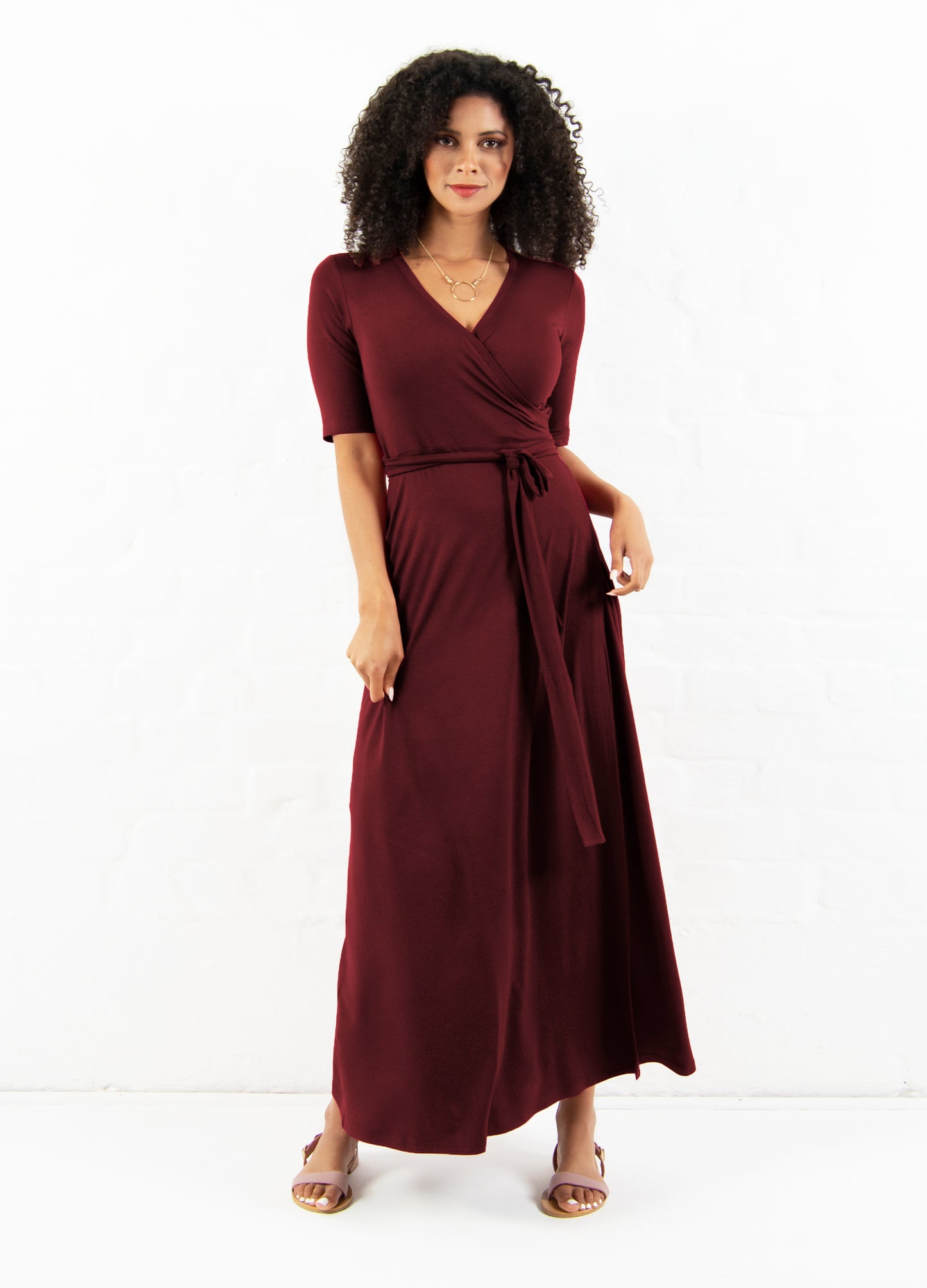 Magnolia Maxi Wrap Dress in Burgundy