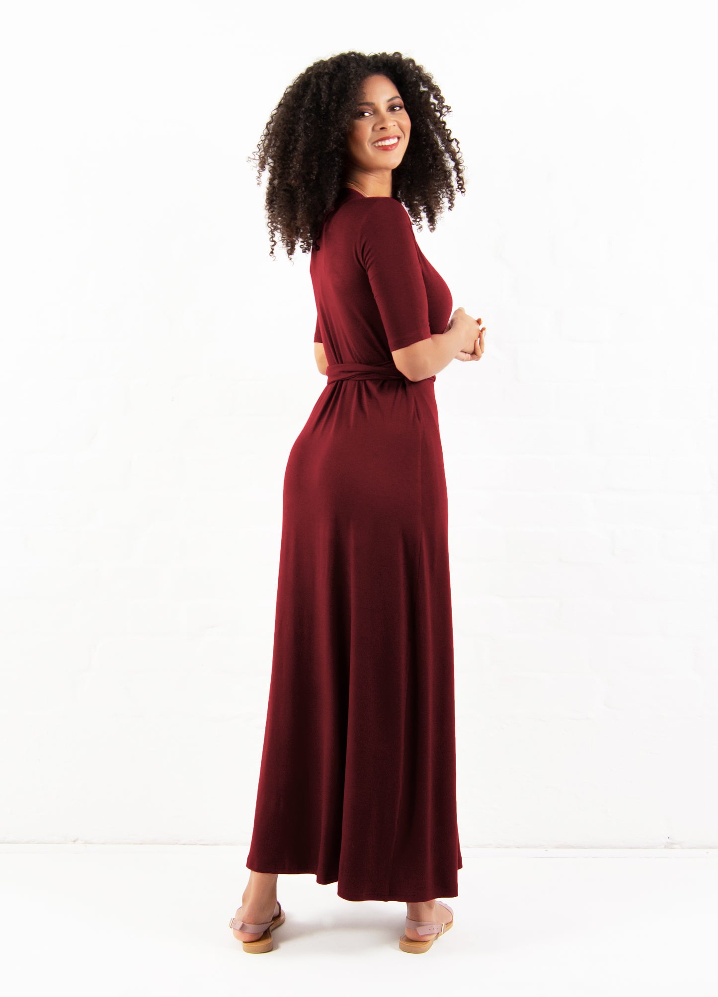 Magnolia Maxi Wrap Dress in Burgundy