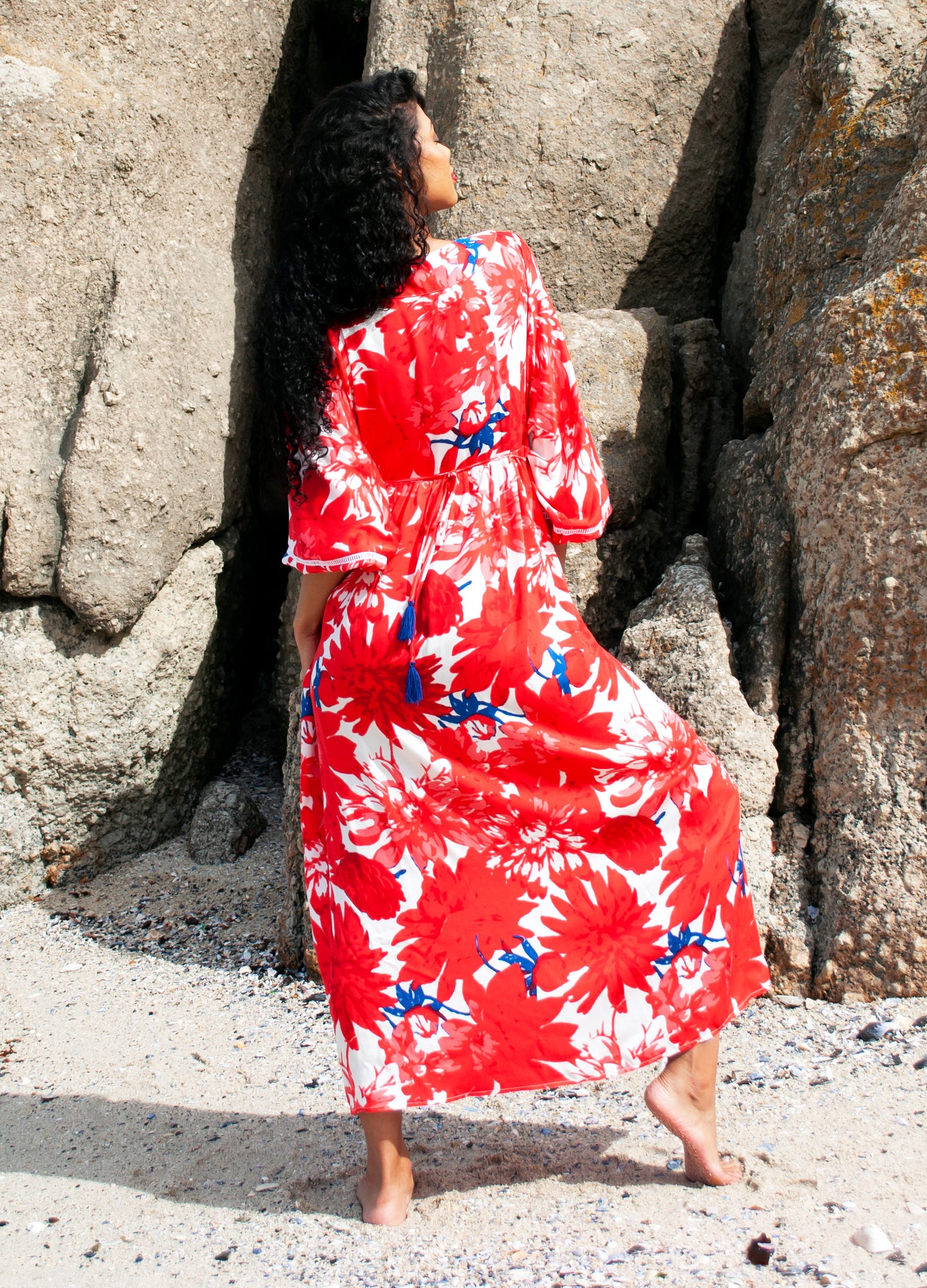 Poppy kaftan dress in red Papavero print