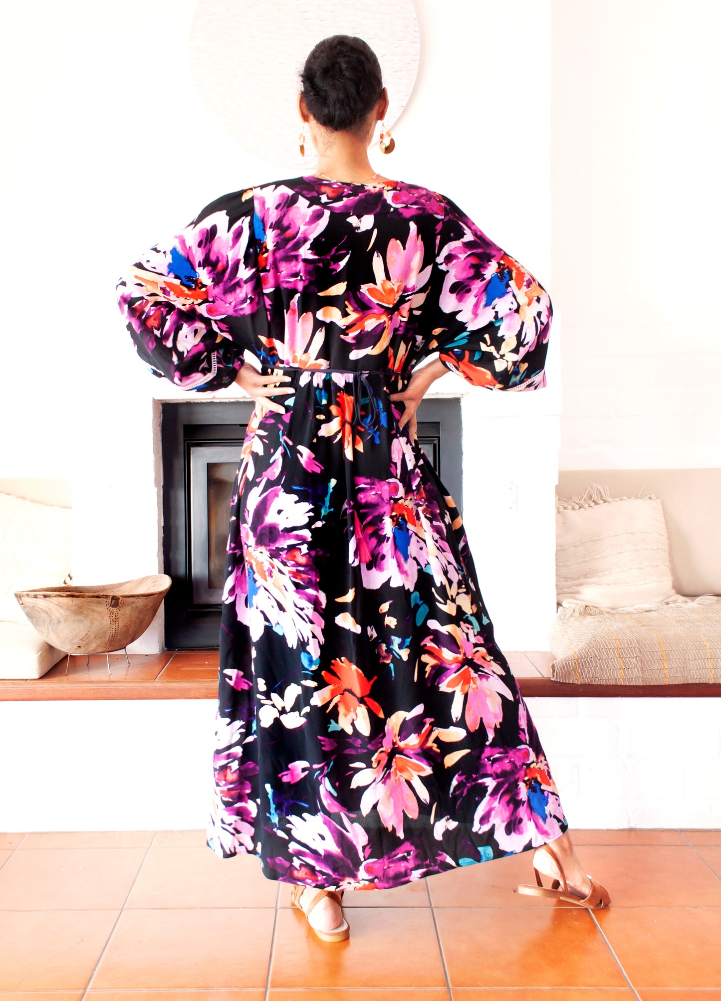 Poppy kaftan dress in multi Symphony Bloom print