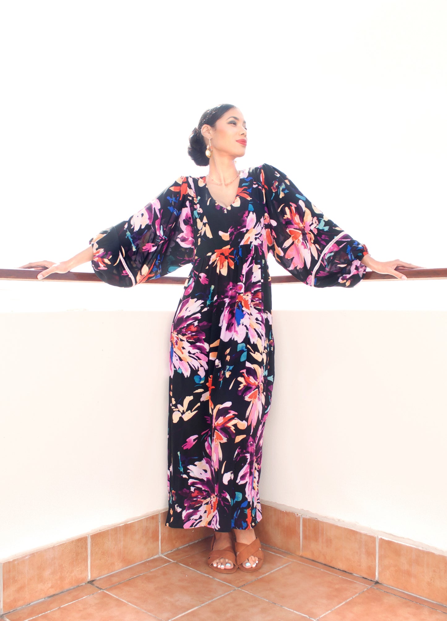 Poppy kaftan dress in multi Symphony Bloom print