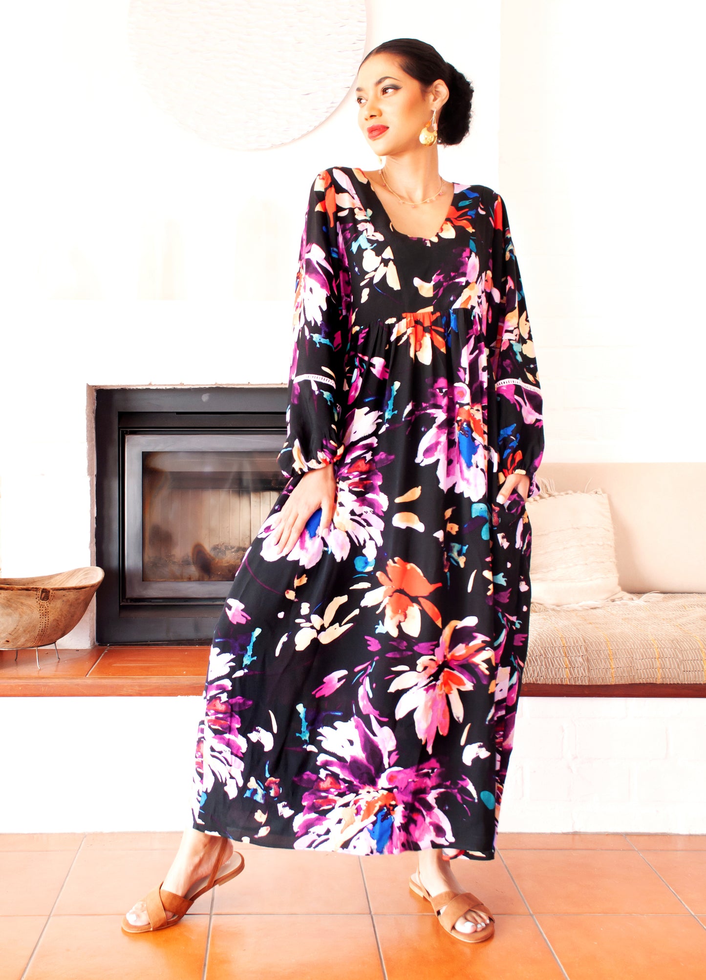 Poppy kaftan dress in multi Symphony Bloom print