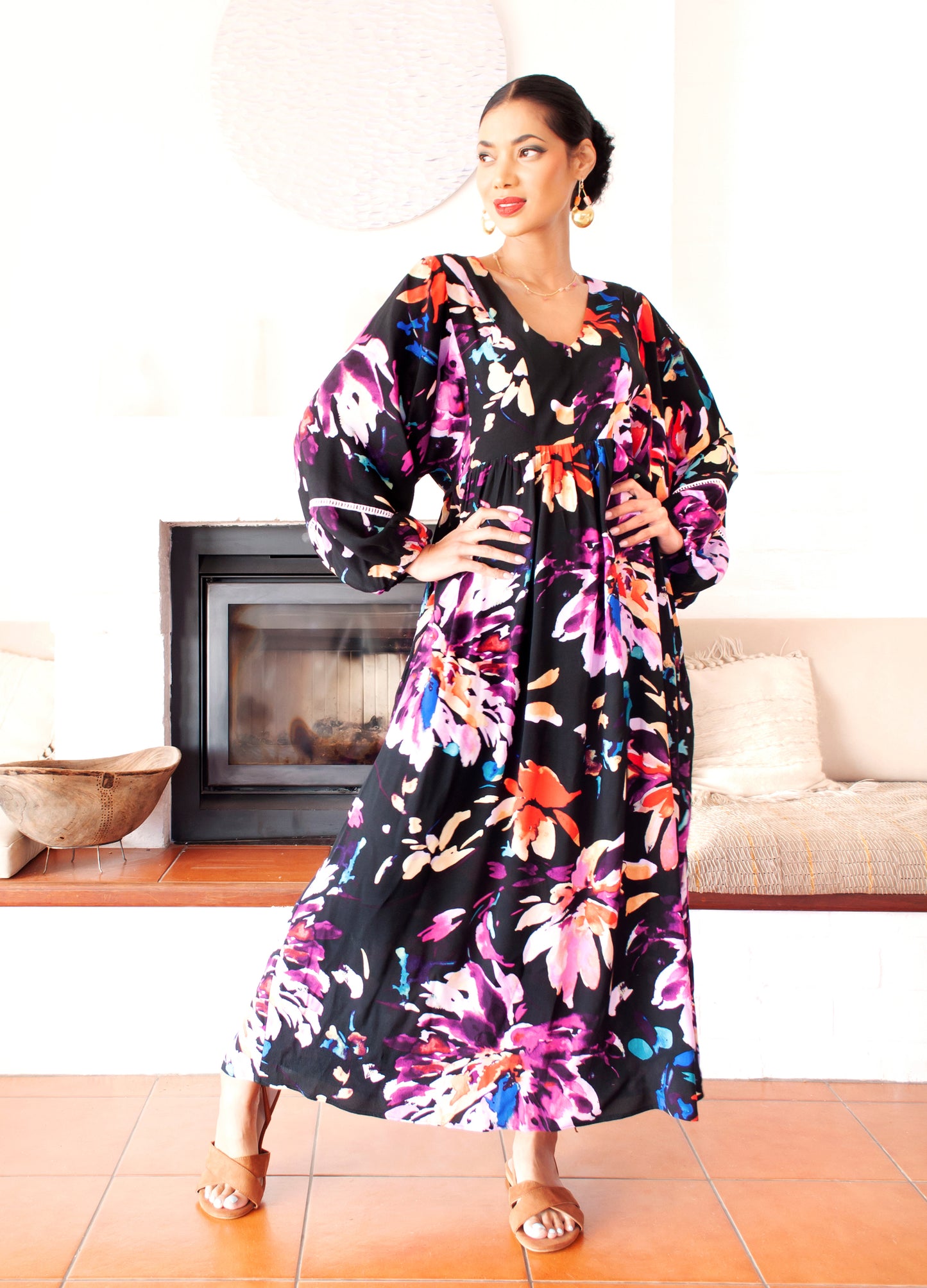 Poppy kaftan dress in multi Symphony Bloom print