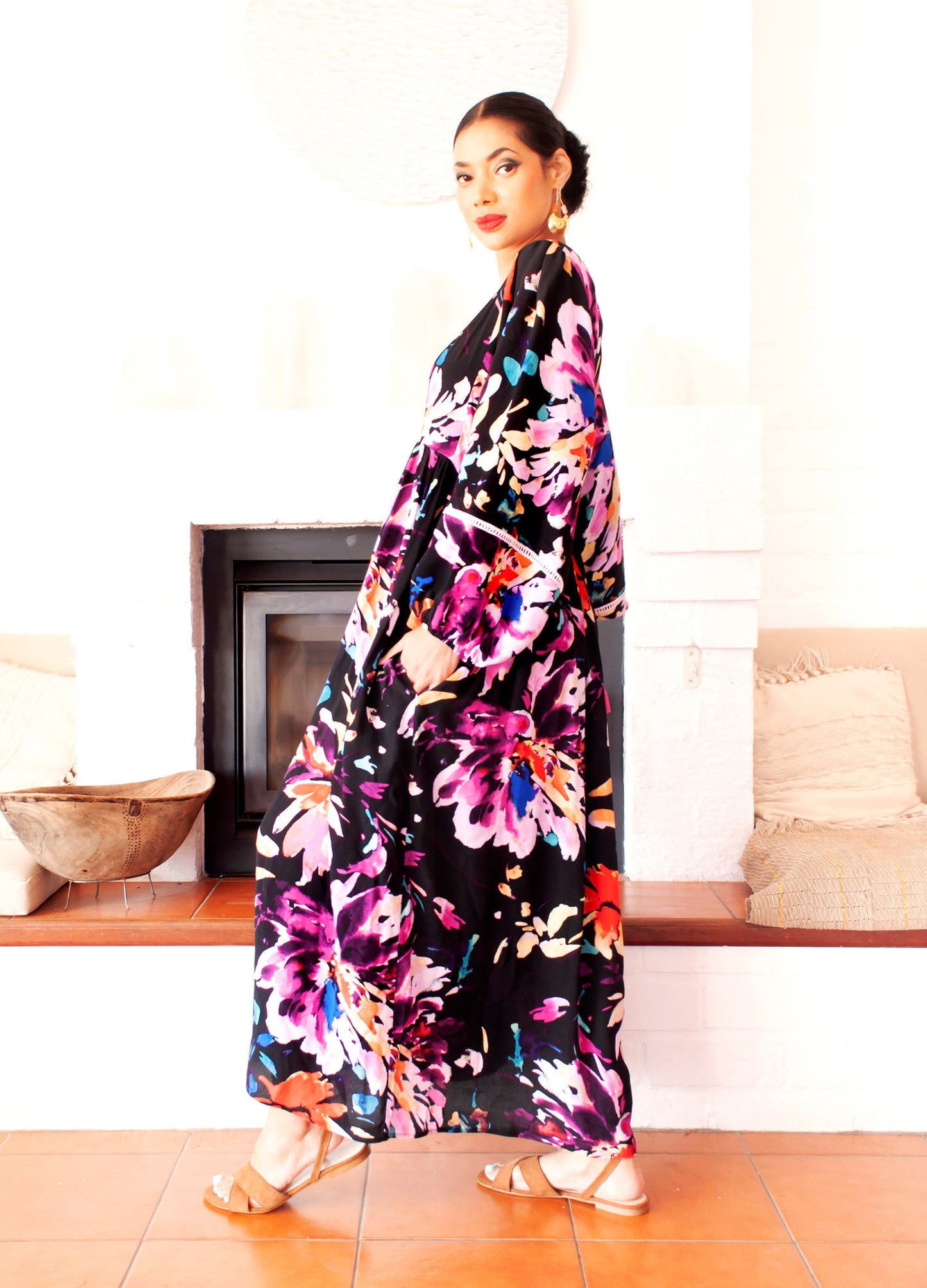 Poppy kaftan dress in multi Symphony Bloom print