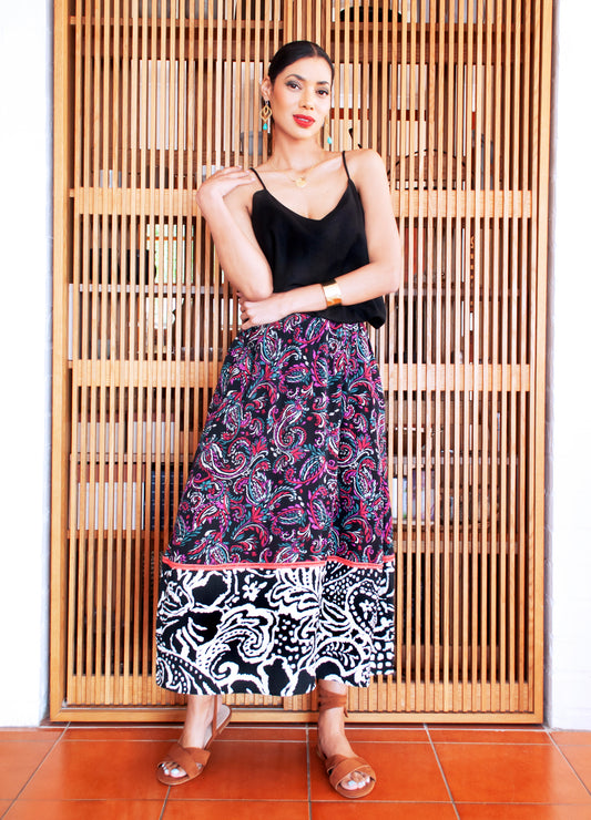 Rosa swing skirt in black Paisley Dreams print