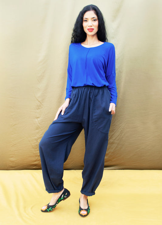 Sophie trousers in Navy linen blend
