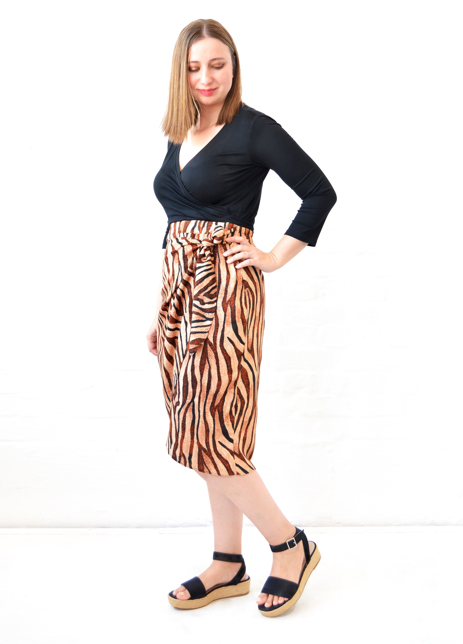 Willow wrap skirt in caramel Tiger Wave print – Maya Prass Clothing