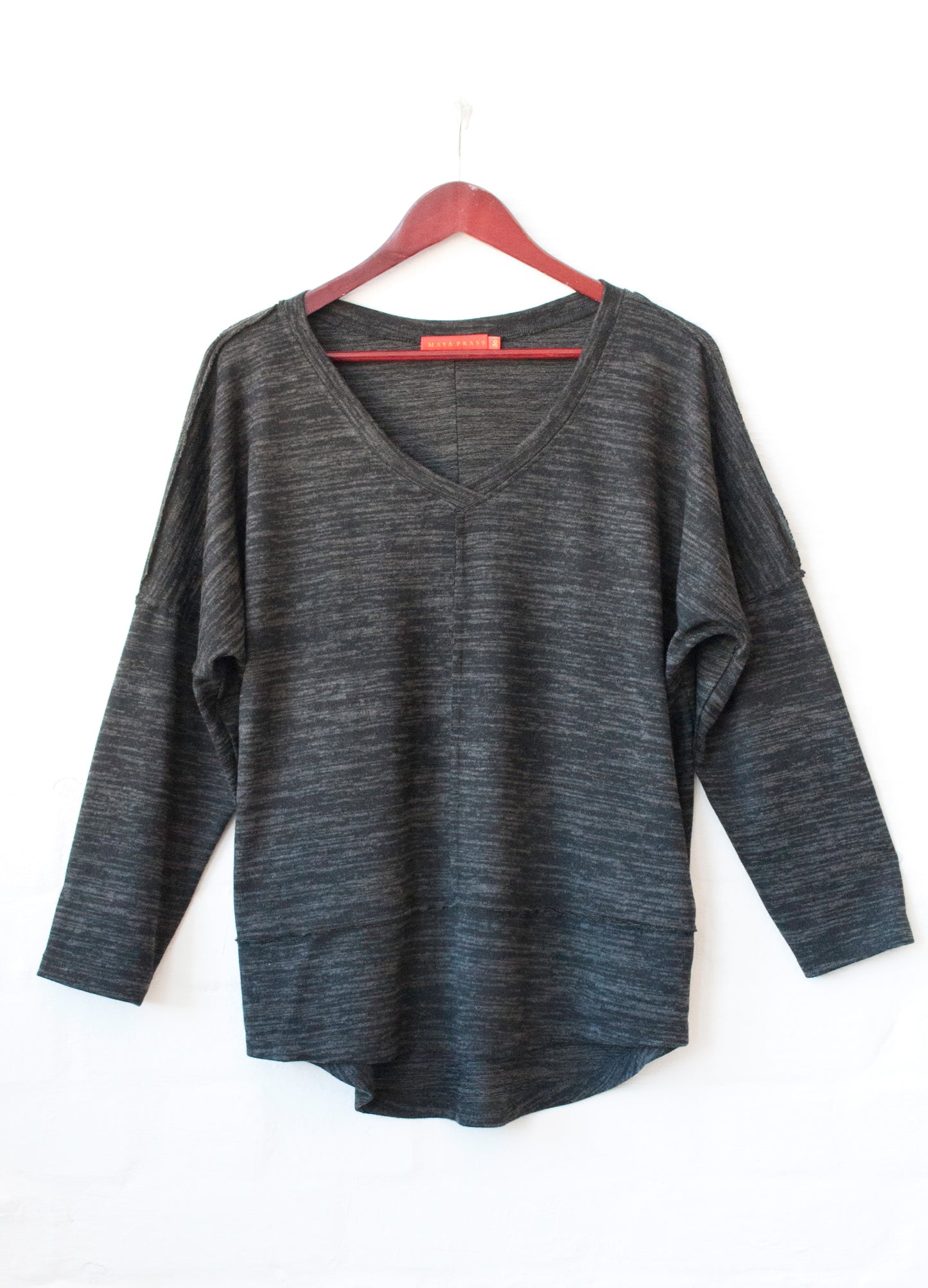 Mia Box Pullover in Charcoal melange cut & sew knit 34-38